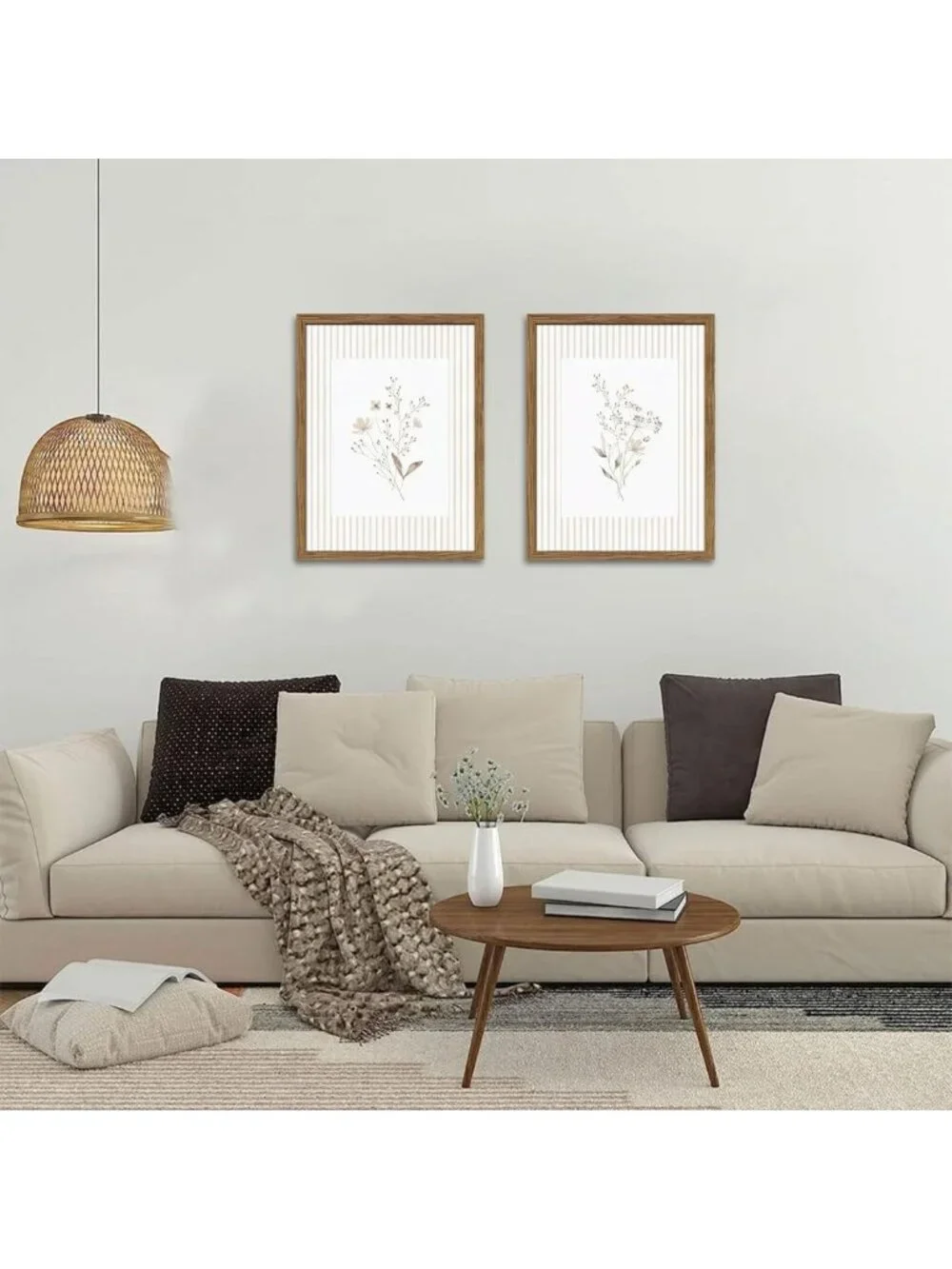 Set of 2 Neutral Wildflower Wall Art - Vintage Floral Prints for Rustic Decor
